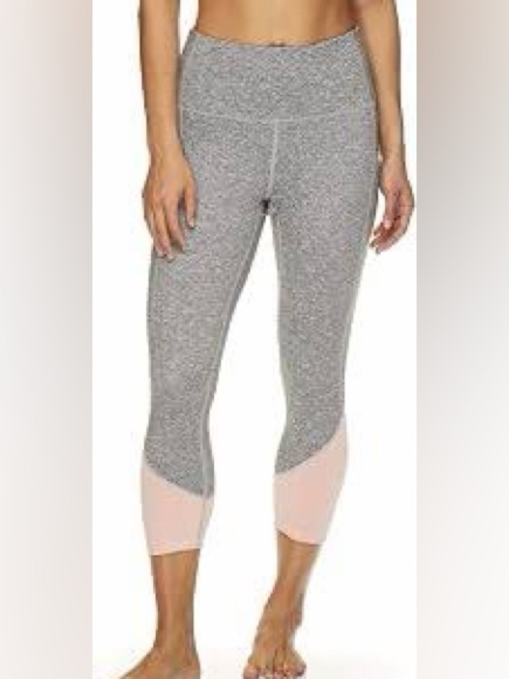 $ Sale GAIAM High-Rise Heathered Gray Capri Leggings with Blush Accent large